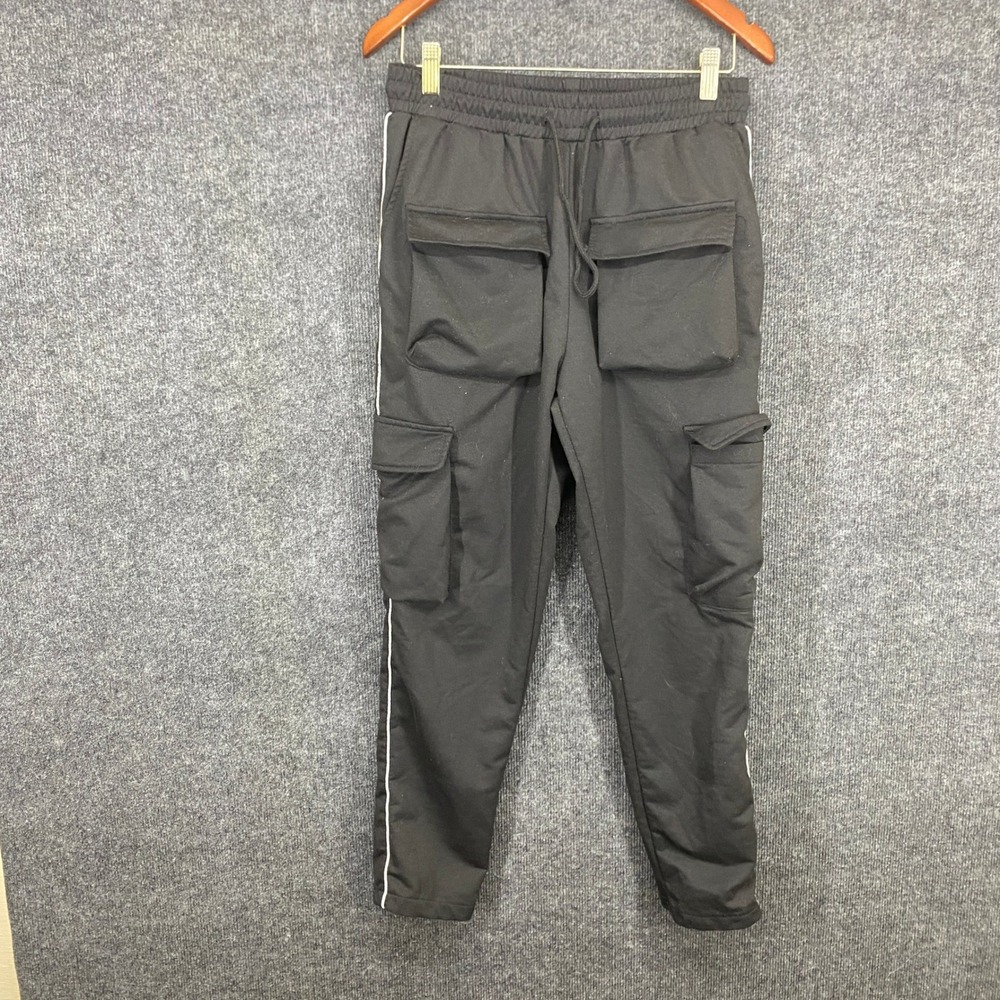 SHEIN Mens Black Multi Pocket Cargo Joggers Tapered Techwear Pants Size M